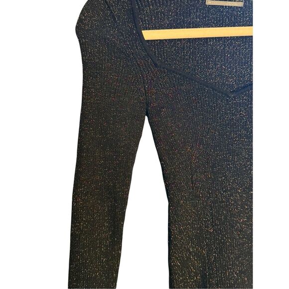 A by Anthropologie Black/Gold Metallic Lures Sweetheart Neck Ribbed Sweater Sz X - Picture 9 of 10